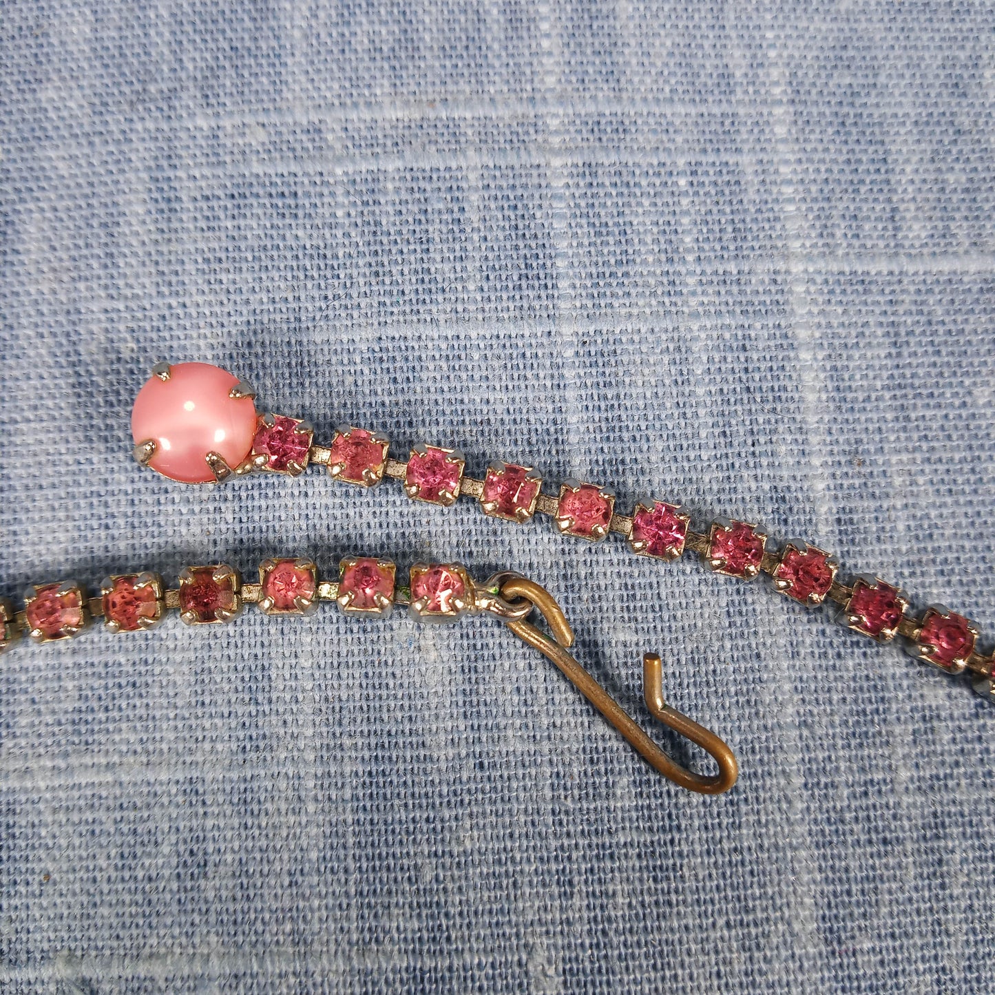 1950s Vintage Necklace with Pink Glass and Rhinestones