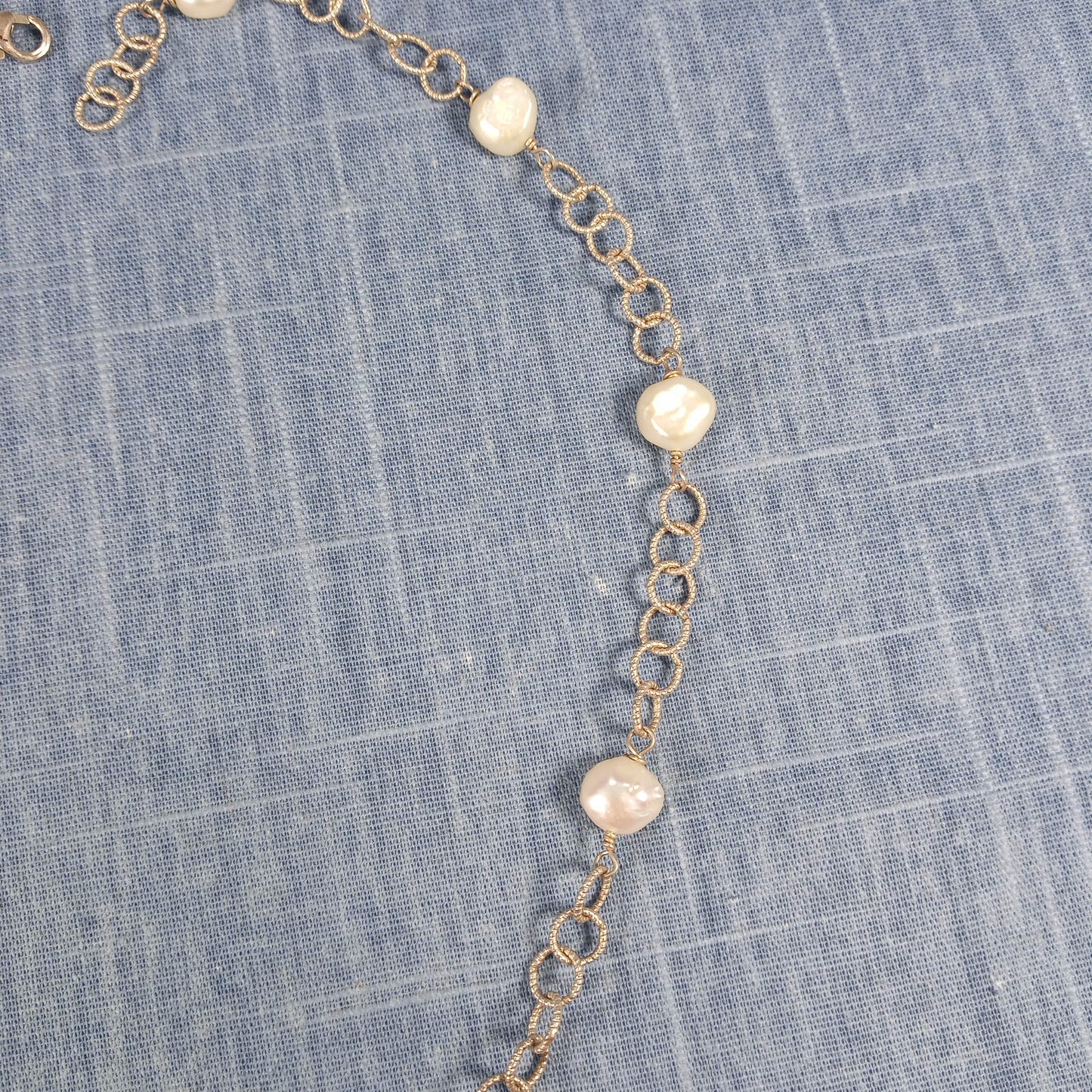 1960s Vintage Necklace with Silver Tone Chain and Fresh Pearls: Winged Pendant