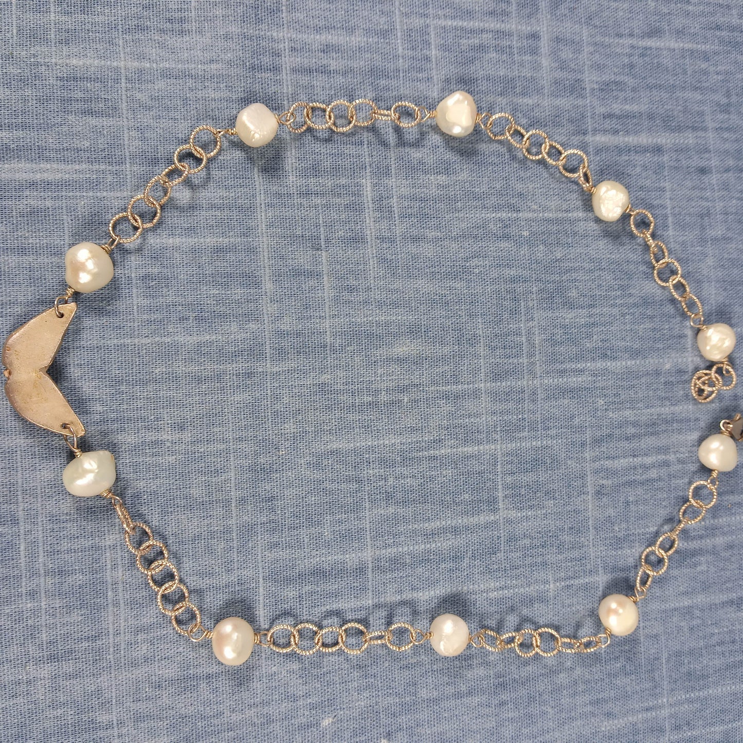 1960s Vintage Necklace with Silver Tone Chain and Fresh Pearls: Winged Pendant
