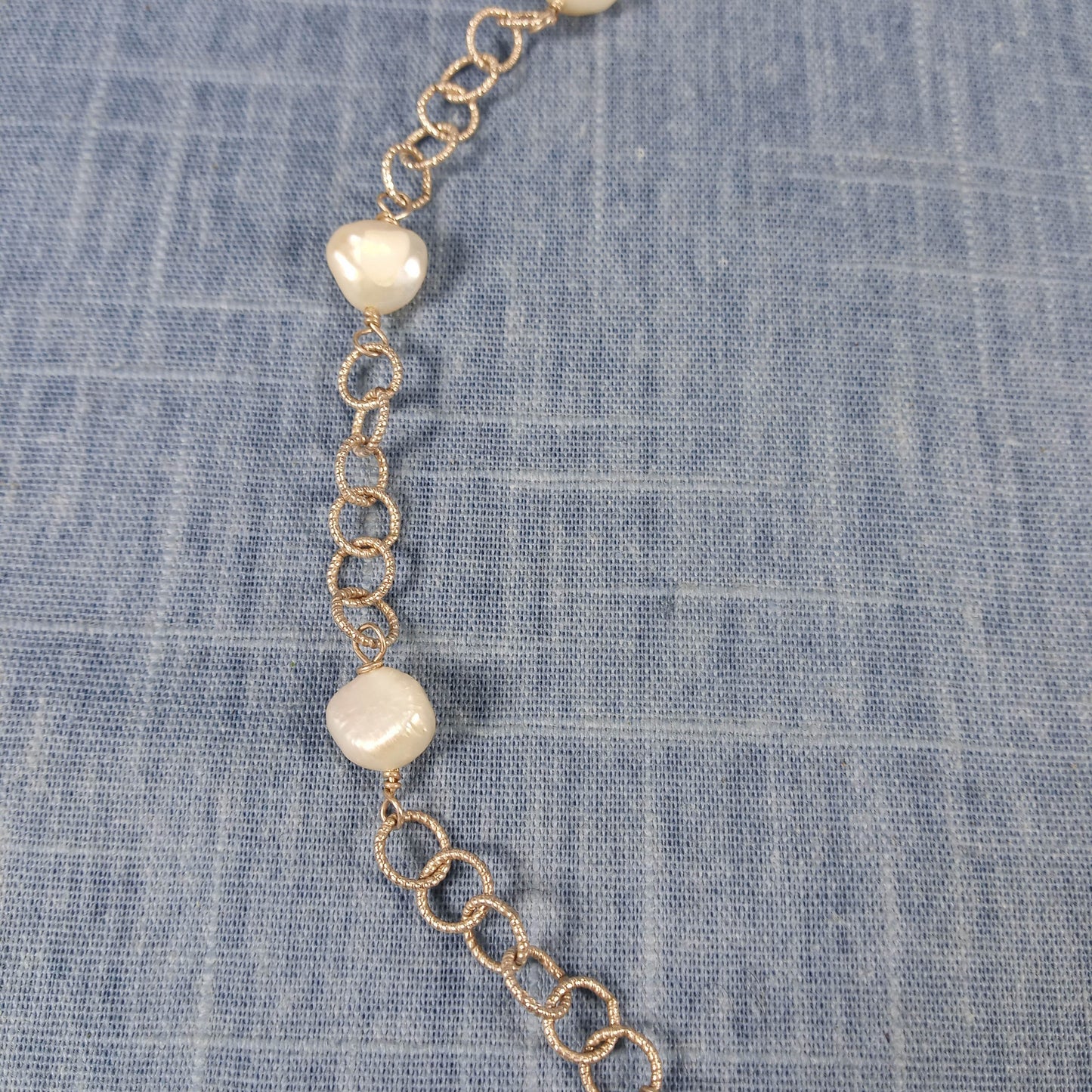 1960s Vintage Necklace with Silver Tone Chain and Fresh Pearls: Winged Pendant