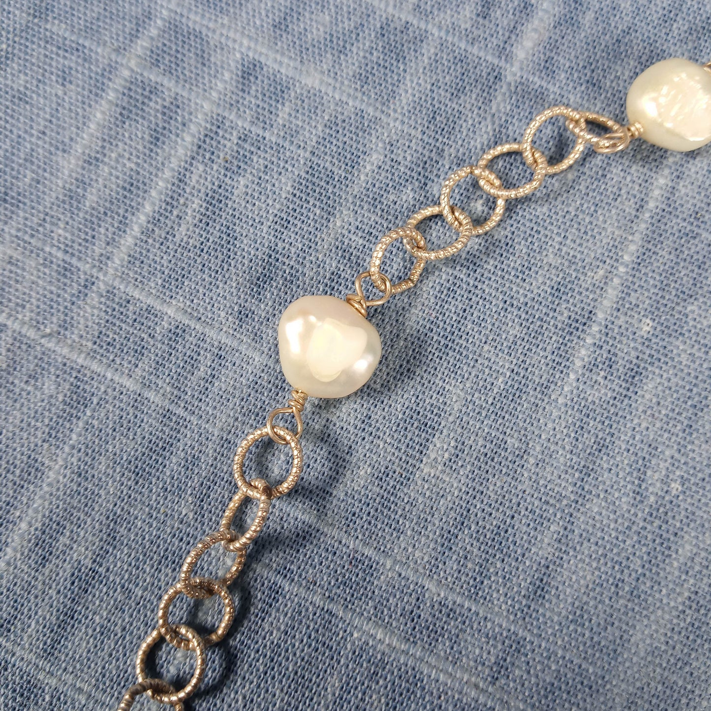 1960s Vintage Necklace with Silver Tone Chain and Fresh Pearls: Winged Pendant