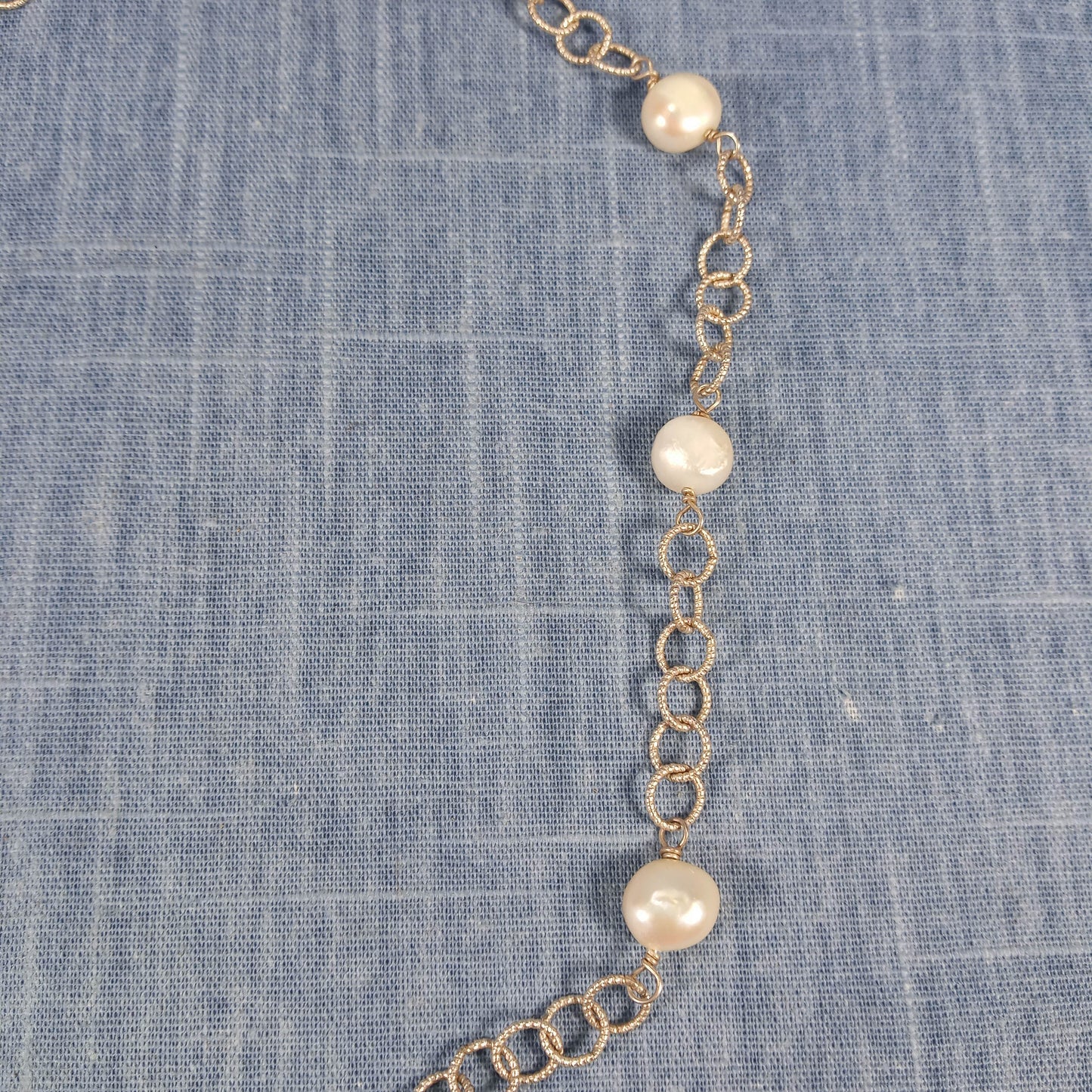 1960s Vintage Necklace with Silver Tone Chain and Fresh Pearls: Winged Pendant