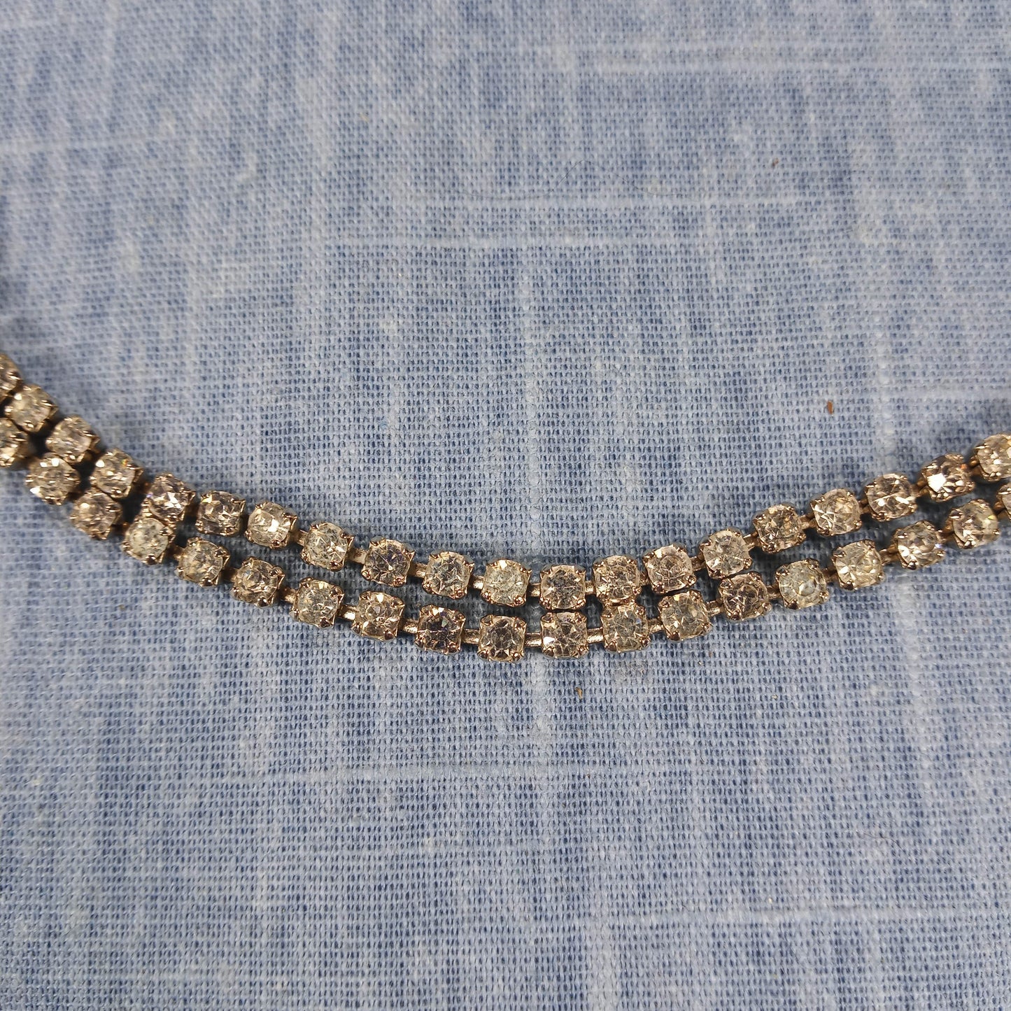 1980s Vintage Necklace with a Double Row of Clear Rhinestones