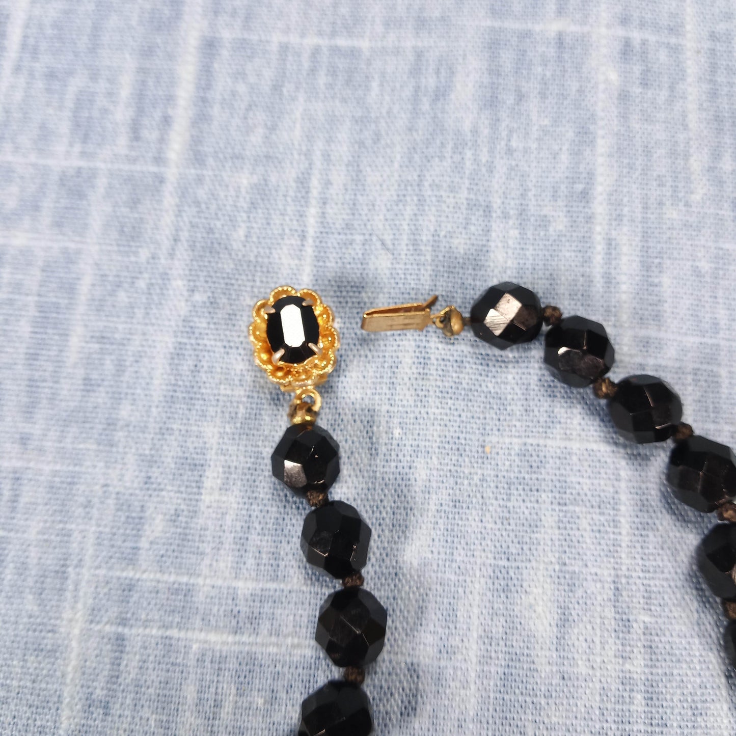 1950s Vintage Necklace with a Single String of Black Beads
