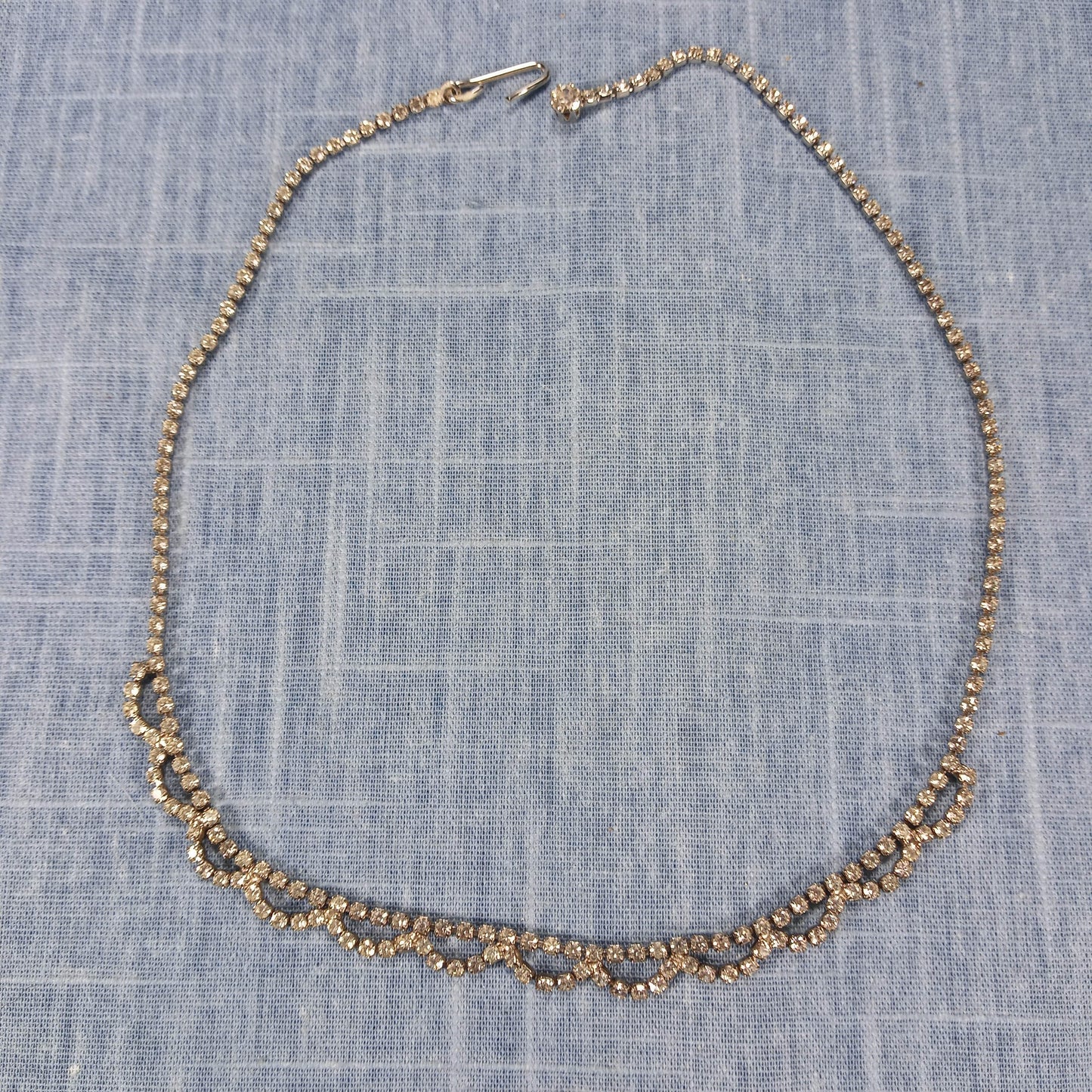 1990s Vintage Necklace with Looping Small Clear Rhinestones