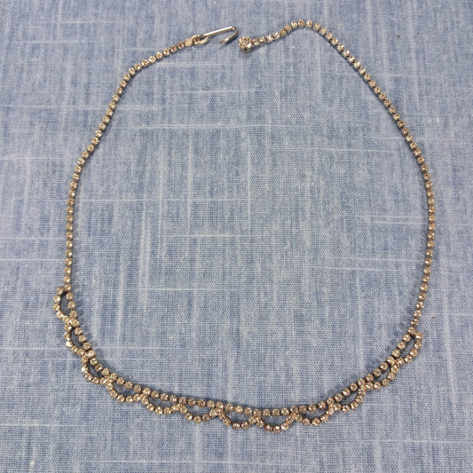 1990s Vintage Necklace with Looping Small Clear Rhinestones