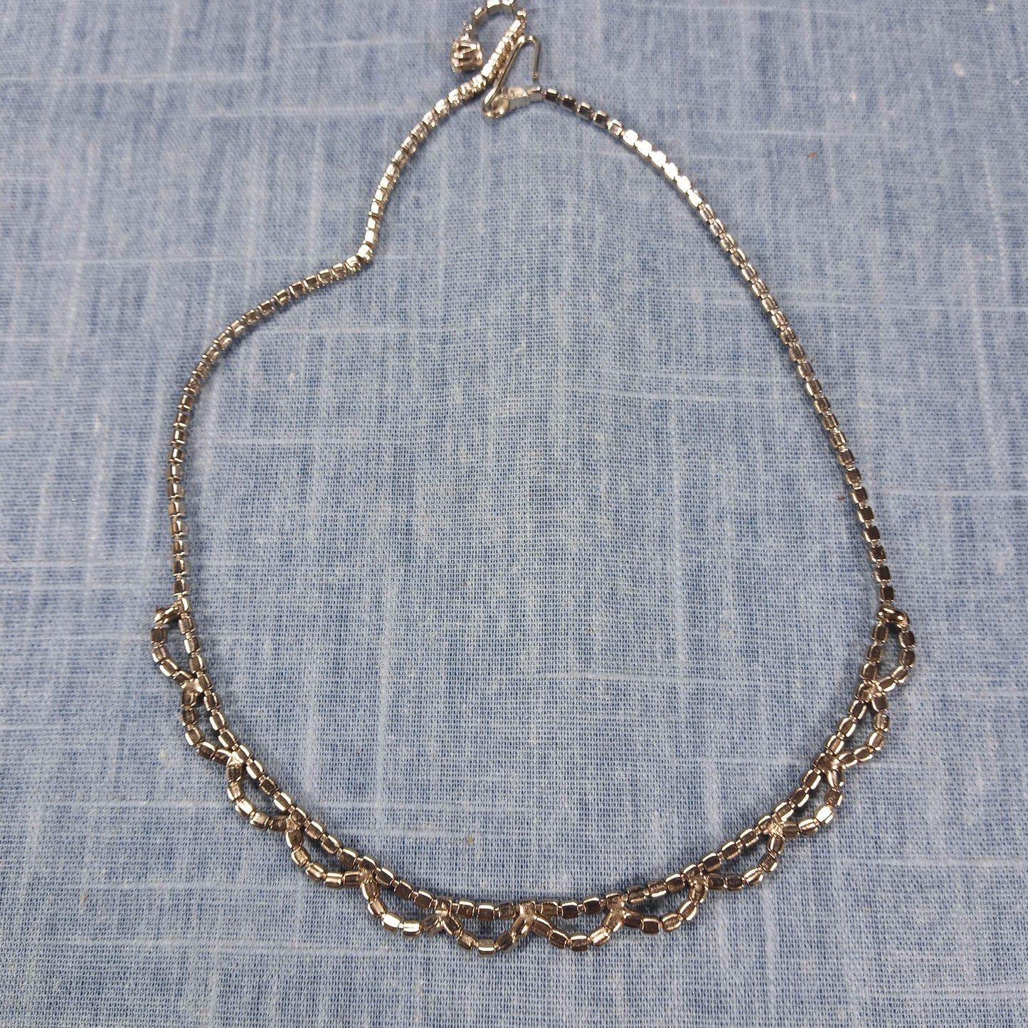 1990s Vintage Necklace with Looping Small Clear Rhinestones