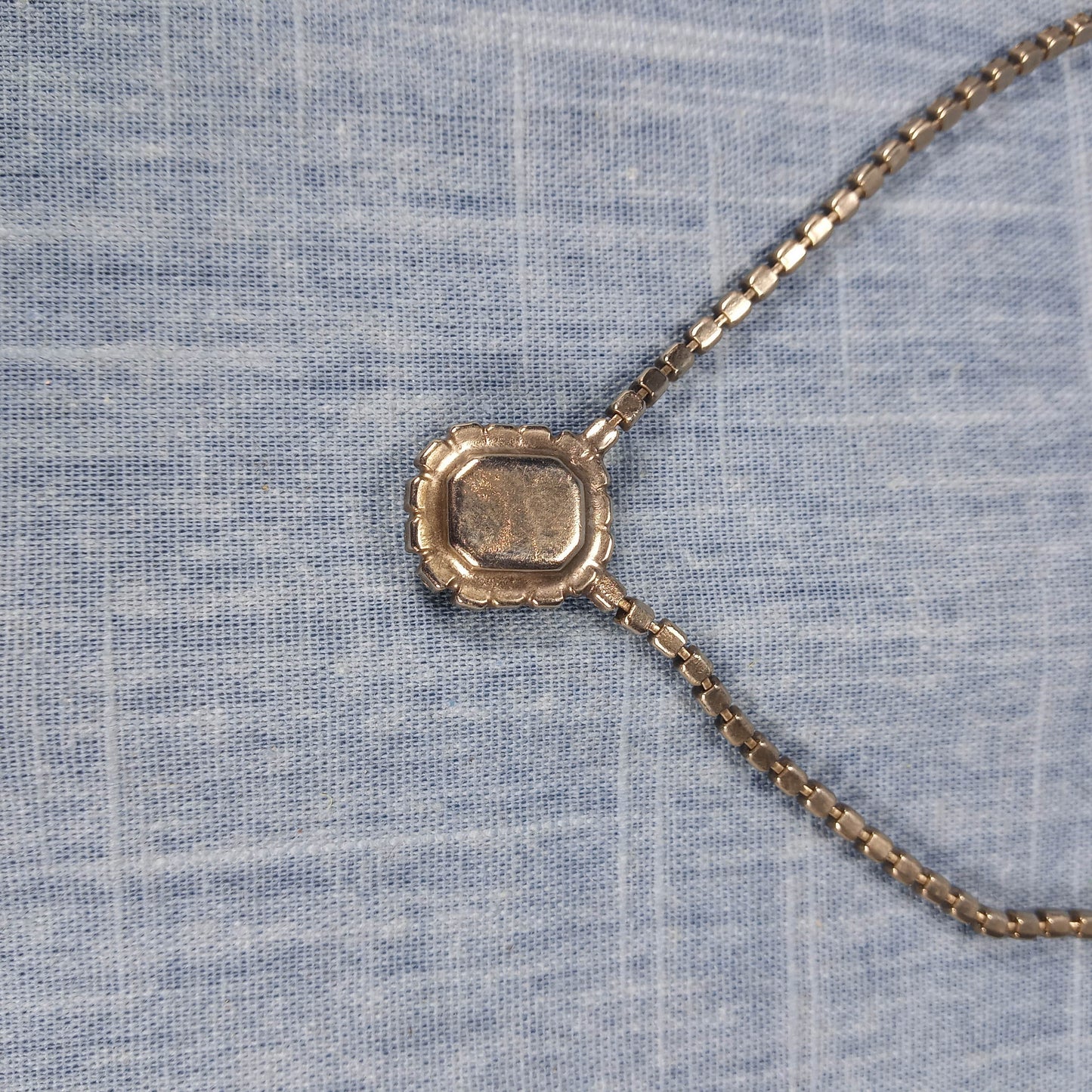 1980s Vintage Necklace with a Single Strand of Clear Rhinestones and Red Pendant