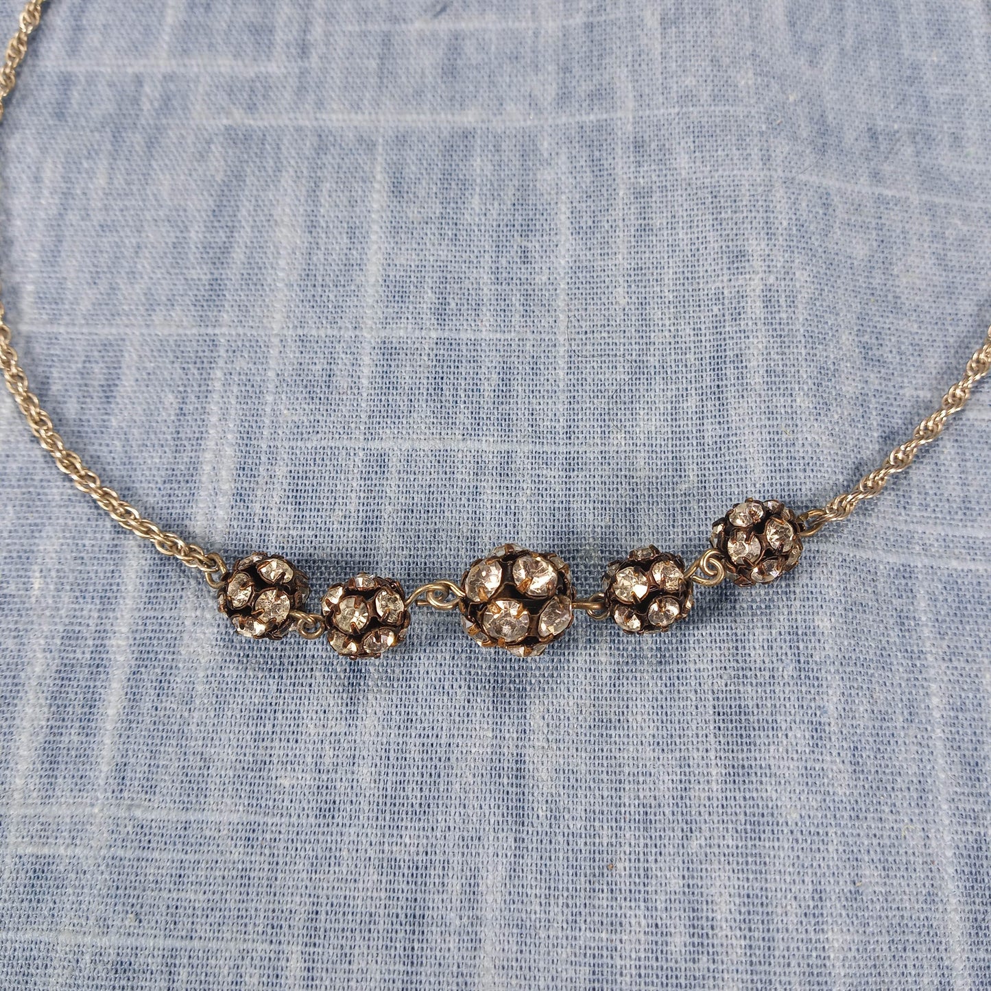 1980s Vintage Necklace with Clear Rhinestone Balls