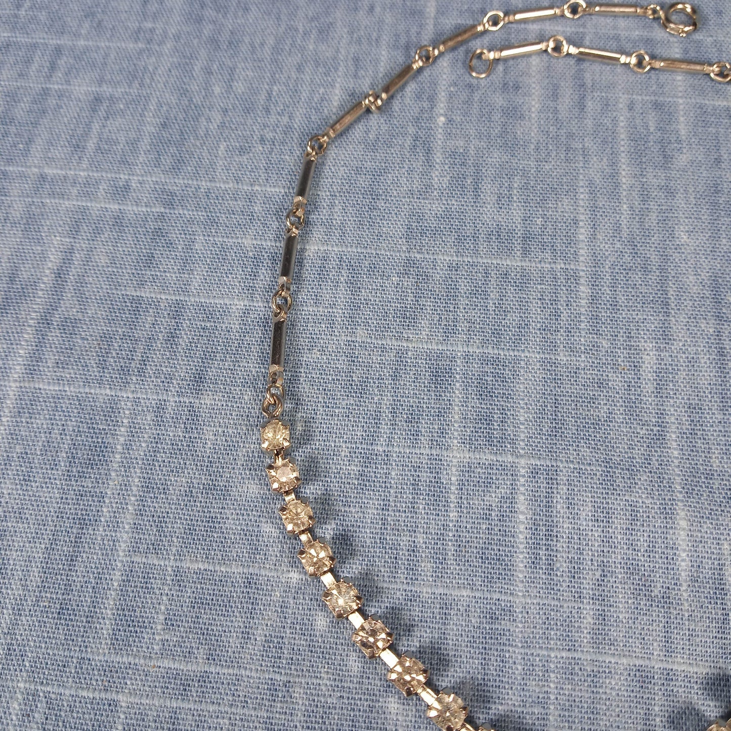 1980s Vintage Necklace with Clear Rhinestones with a Drop Pendant