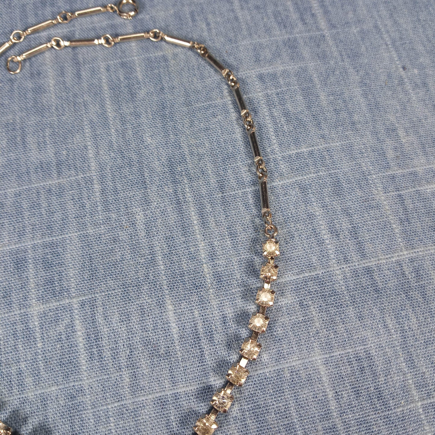 1980s Vintage Necklace with Clear Rhinestones with a Drop Pendant