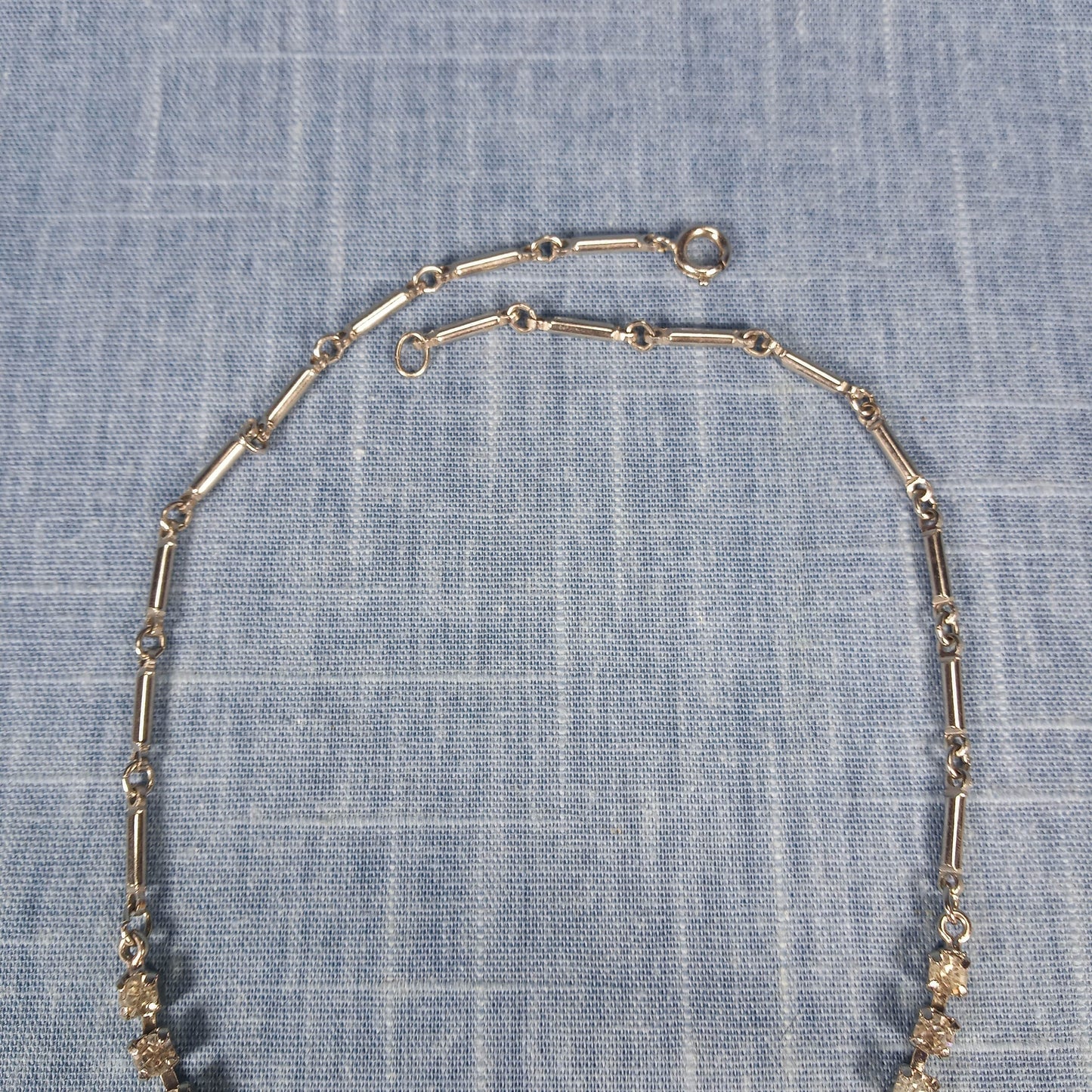 1980s Vintage Necklace with Clear Rhinestones with a Drop Pendant