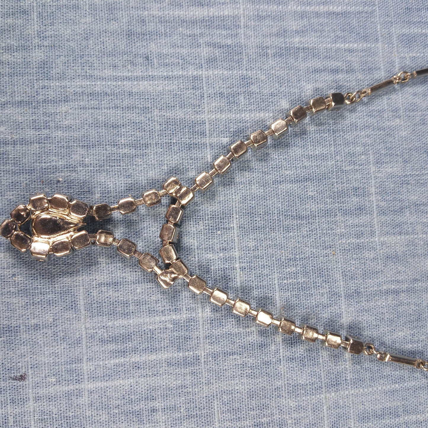 1980s Vintage Necklace with Clear Rhinestones with a Drop Pendant