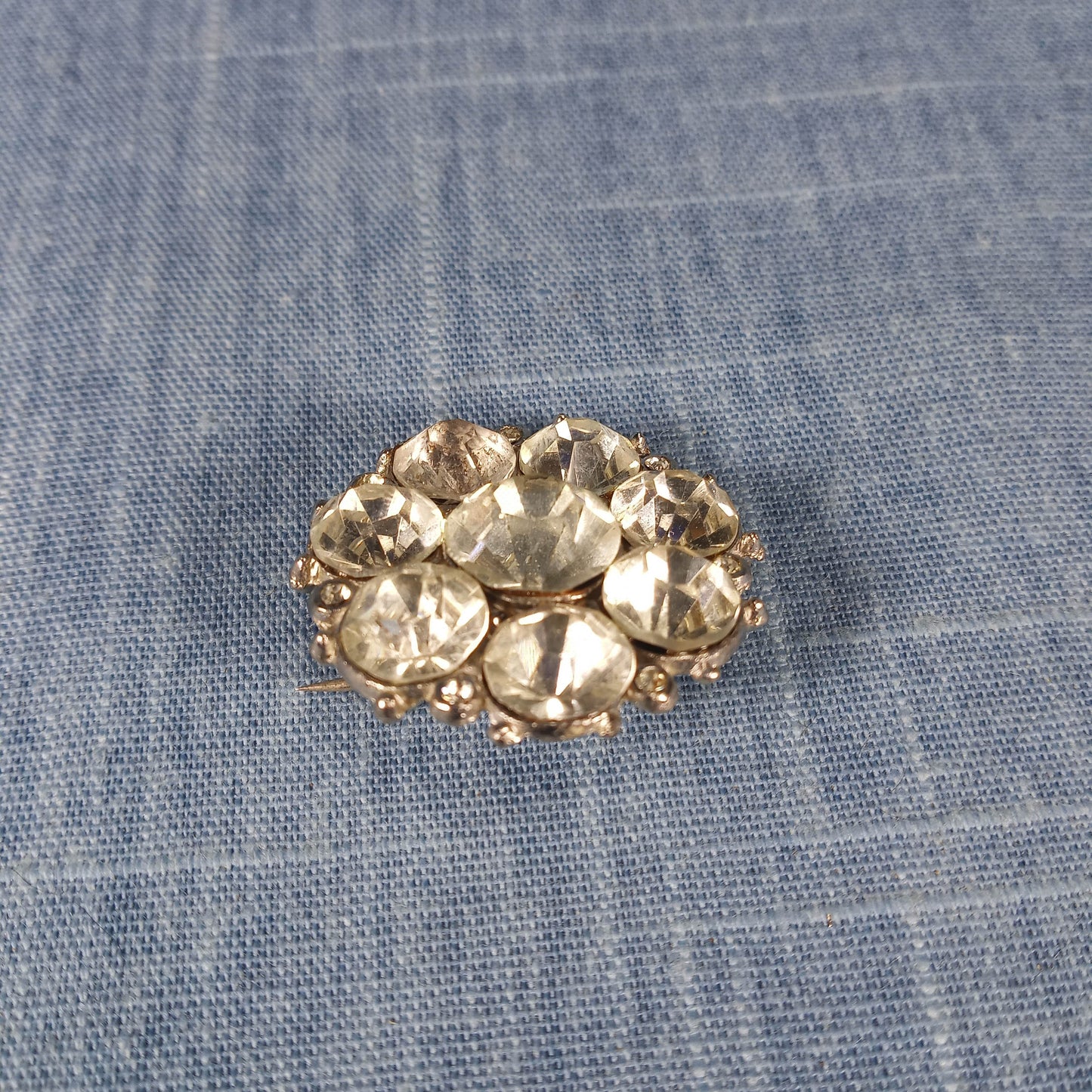 1930s Pot Metal Pin: Clear Rhinestones in a Round Starburst Pattern
