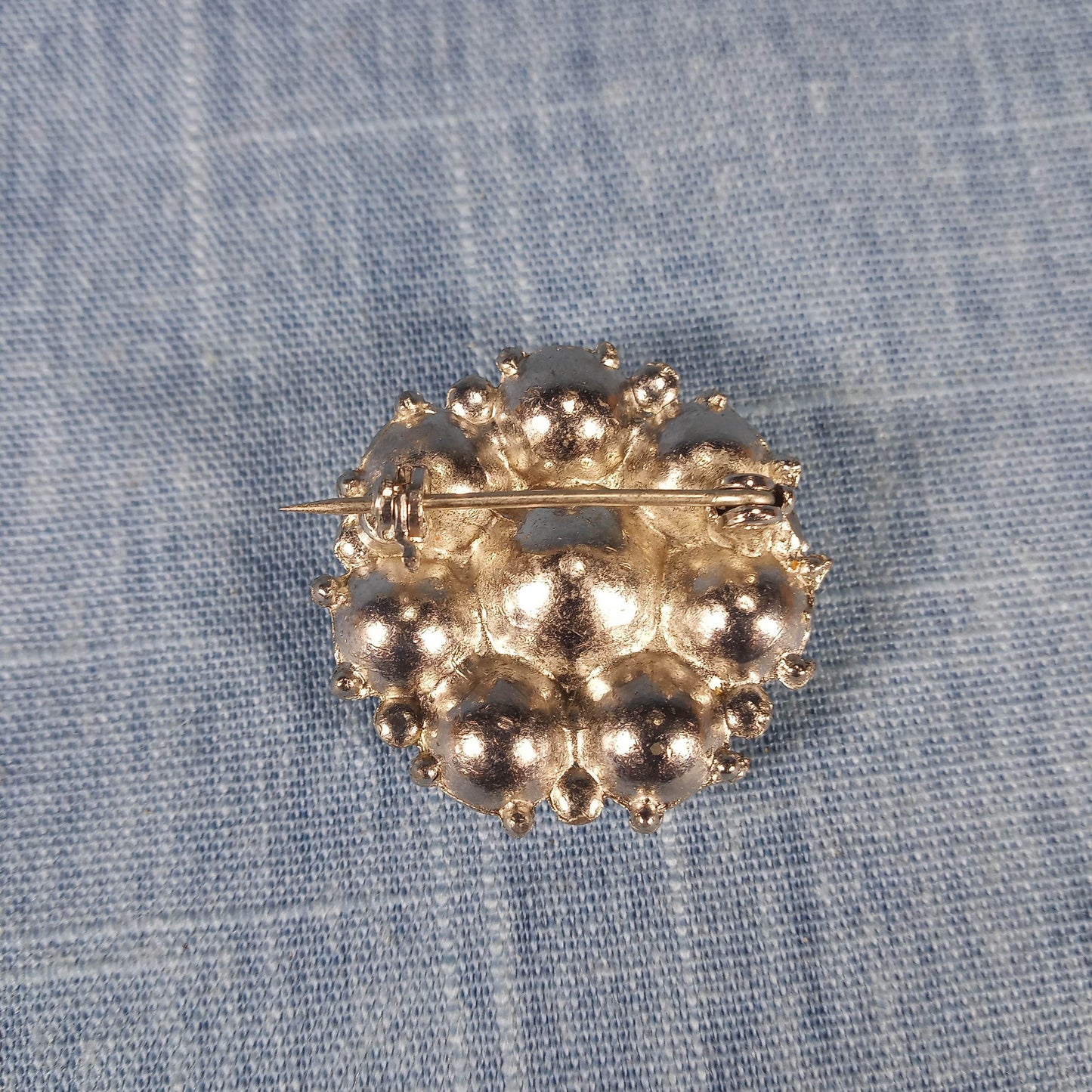 1930s Pot Metal Pin: Clear Rhinestones in a Round Starburst Pattern