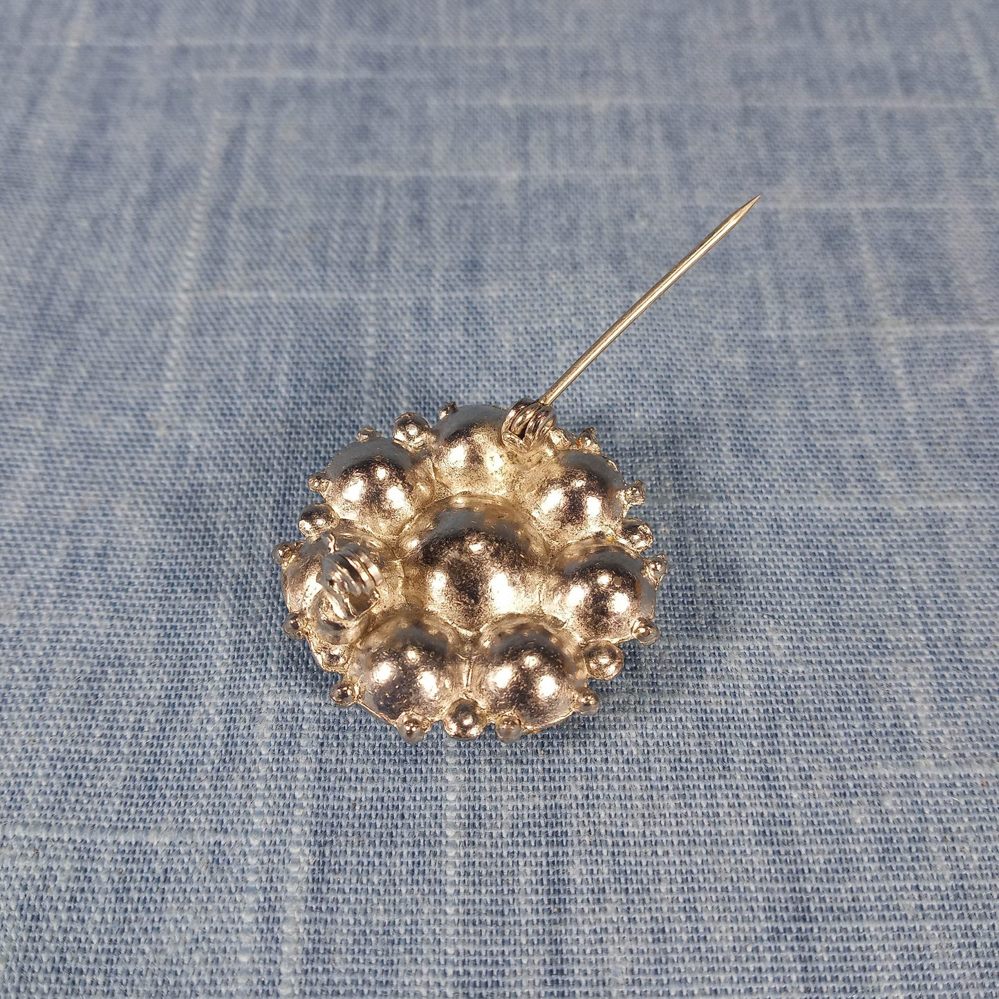 1930s Pot Metal Pin: Clear Rhinestones in a Round Starburst Pattern