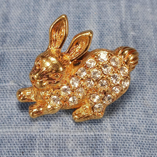 1960s Vintage Rabbit Pin with Clear Rhinestones by Avon