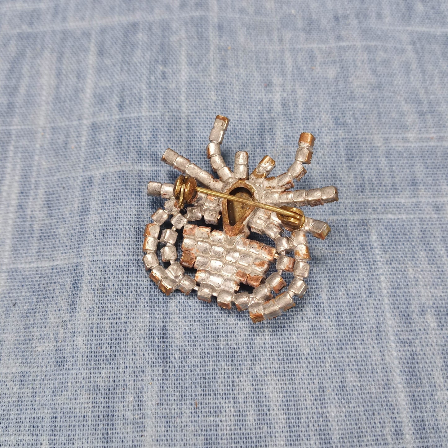 1950s Vintage Crab Pin with Red and Green Rhinestones