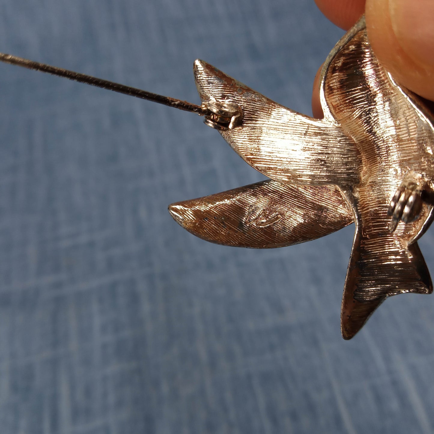 1950s Vintage Humming Bird Pin with Clear Rhinestones and Green Enamel