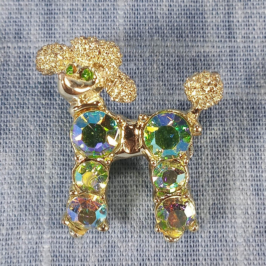 1960s Vintage Poodle Pin with Aurora Borealis Rhinestones