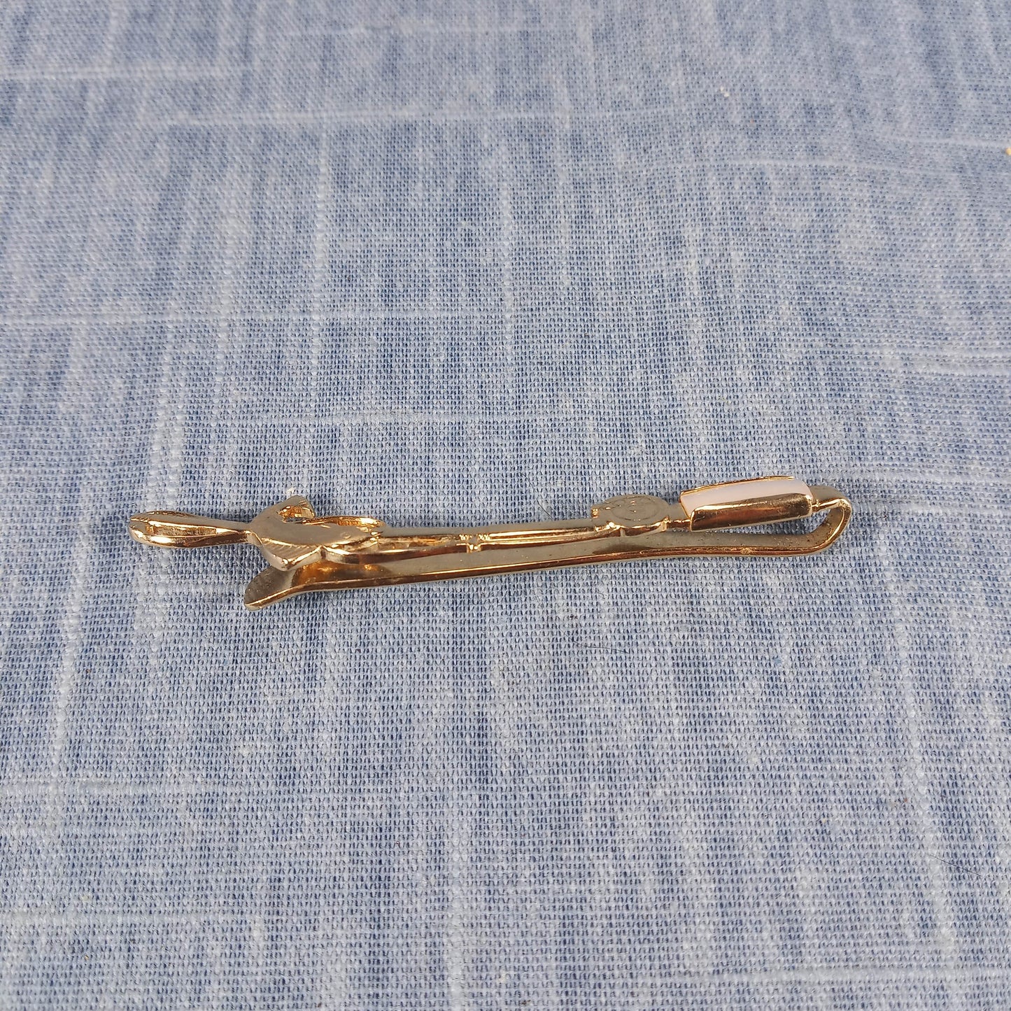 1980s Vintage Tie Clip w Mother of Pearl on a Fishing Rod Catching Fish by Anson