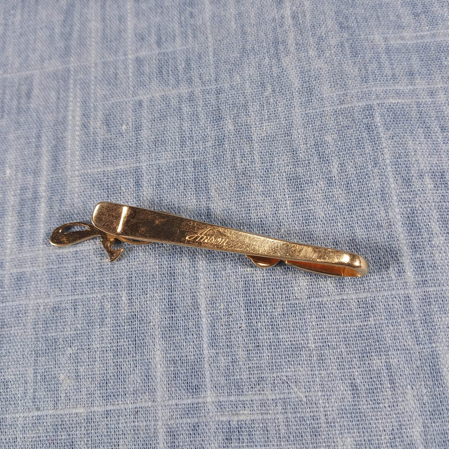 1980s Vintage Tie Clip w Mother of Pearl on a Fishing Rod Catching Fish by Anson