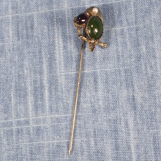 1960s Vintage Parrot Stick Pin with a Red Garnet