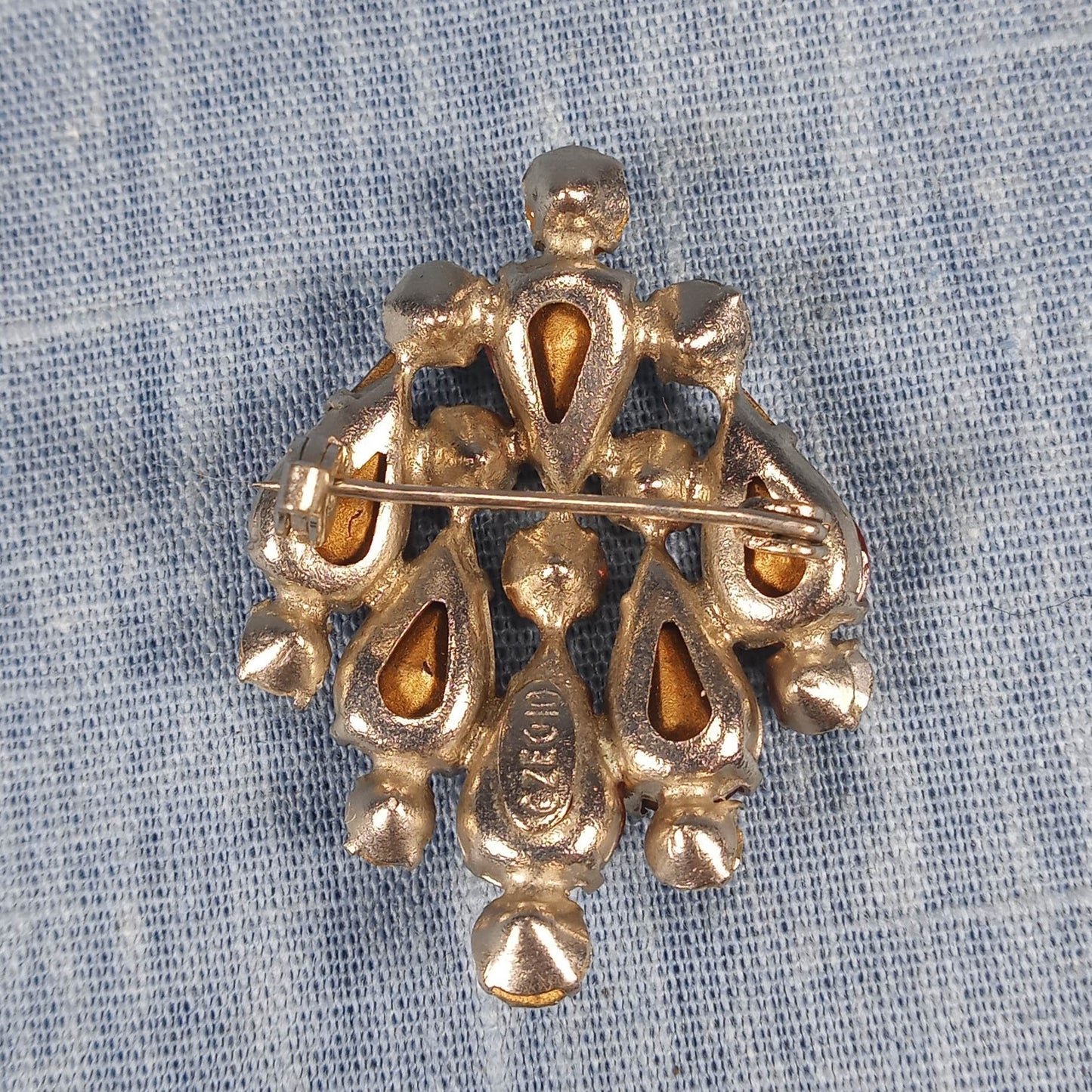 1950s Vintage Pin with Red and Clear Tear Drop Rhinestones from Czechoslovakia