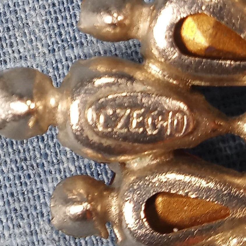 1950s Vintage Pin with Red and Clear Tear Drop Rhinestones from Czechoslovakia