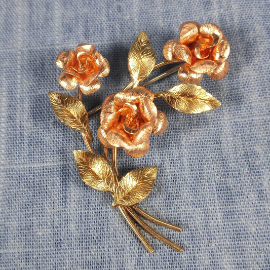 1960s Vintage Rose Pin with Gold and Red Tones