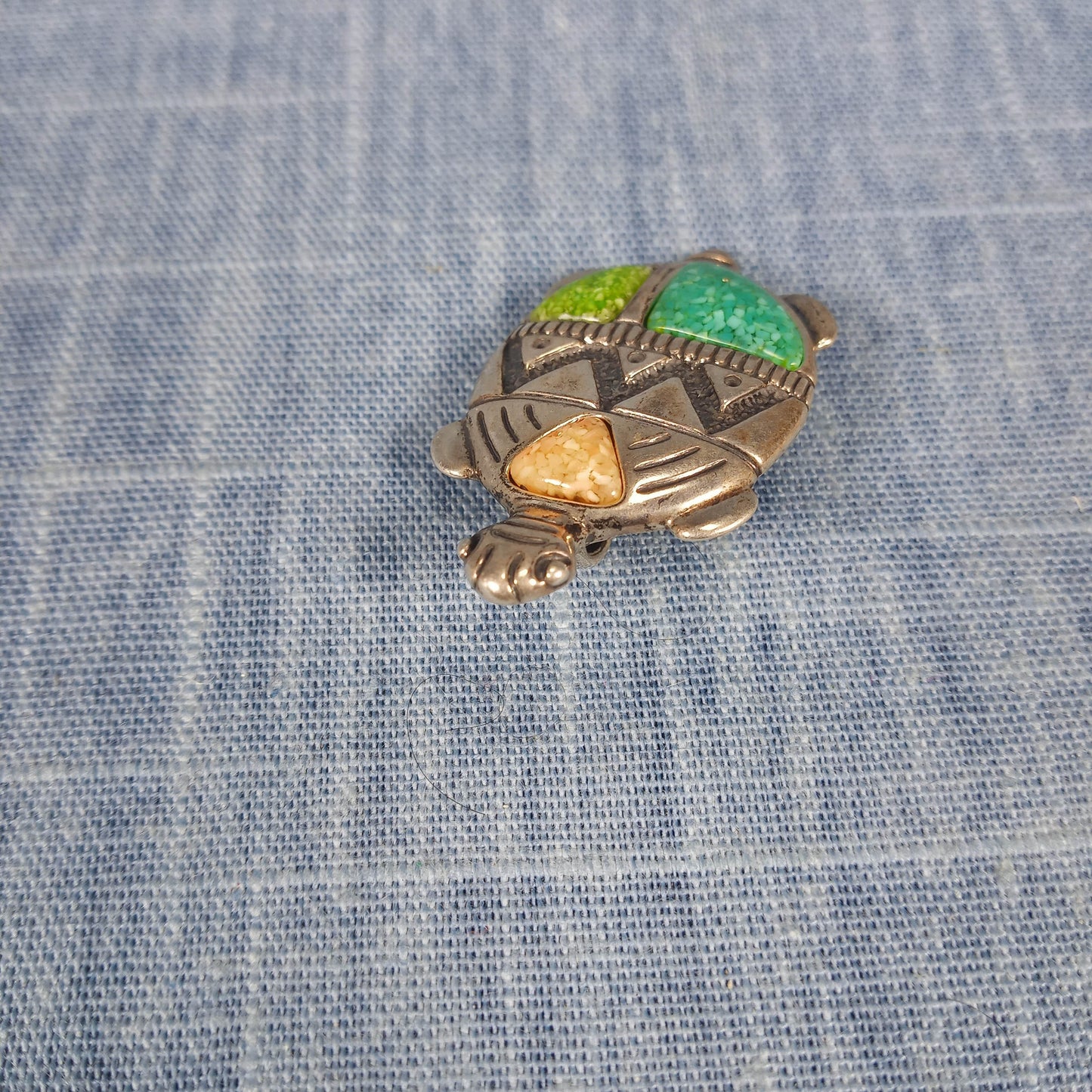 1980s Sterling Silver Turtle Pin and Pendant with Blue, Green and Tan Inlays