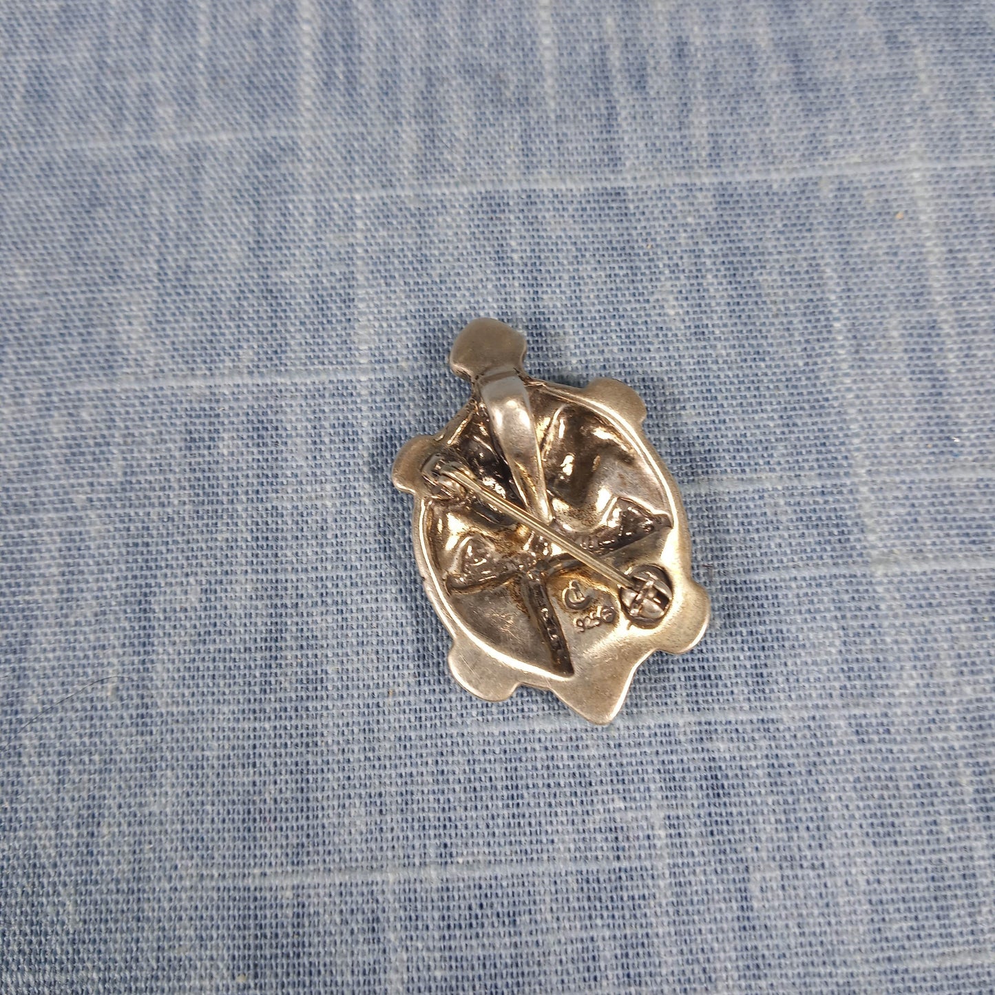 1980s Sterling Silver Turtle Pin and Pendant with Blue, Green and Tan Inlays