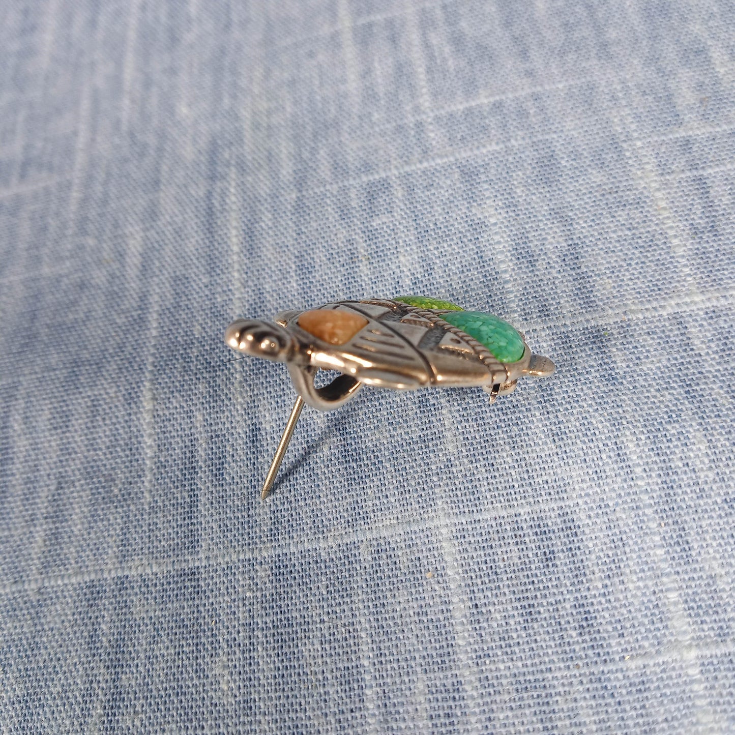 1980s Sterling Silver Turtle Pin and Pendant with Blue, Green and Tan Inlays