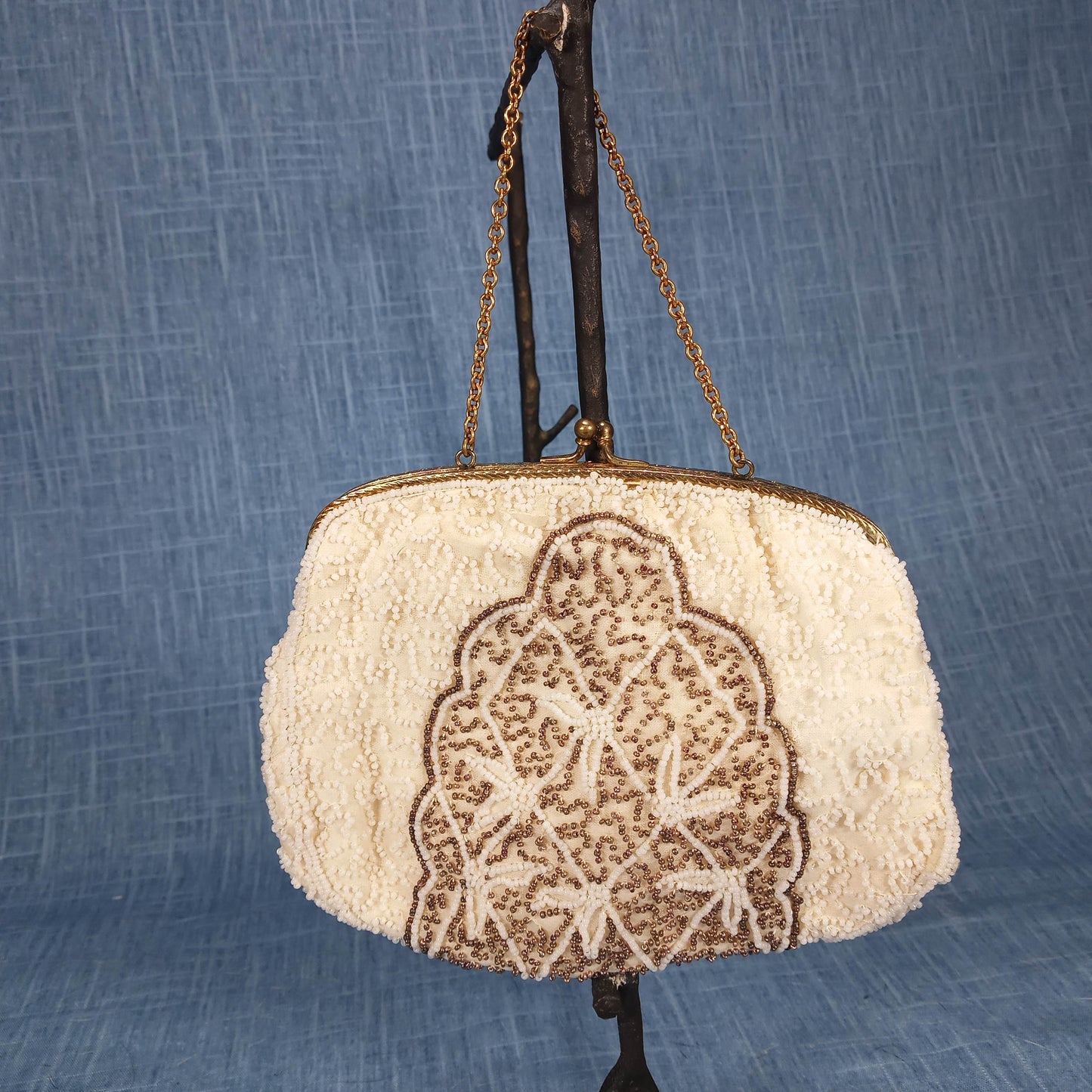 1940's Cream Hand Beaded Wedding Purse