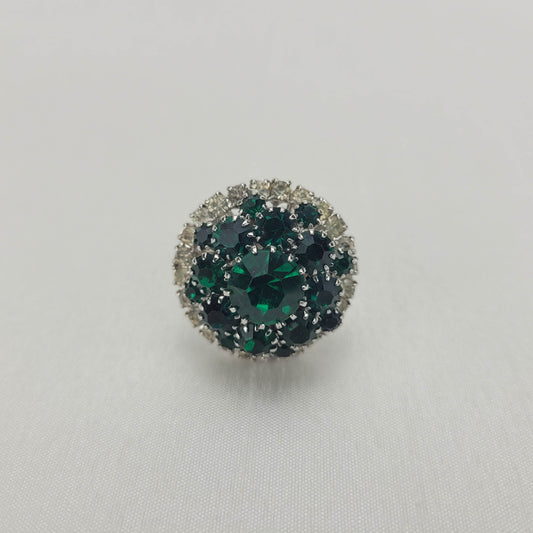 SOLD - 1950s Vintage Green and Clear Rhinestone Dome Ring - SIze 6.5 (US)