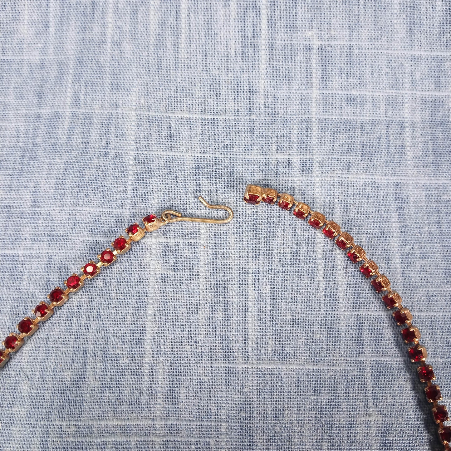 1960s Vintage Jewelry Set: Matching Clip Earrings and Drop Necklace with Red Rhinestones