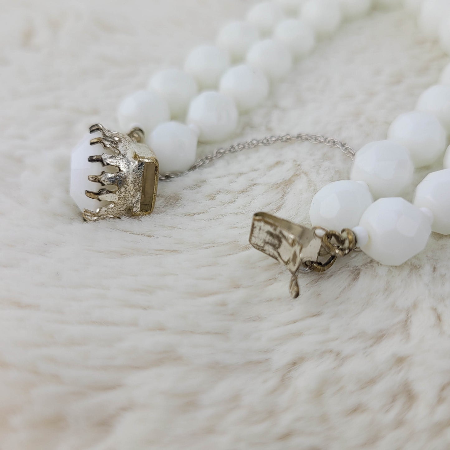 1940's White Milk Glass Beaded Bracelet