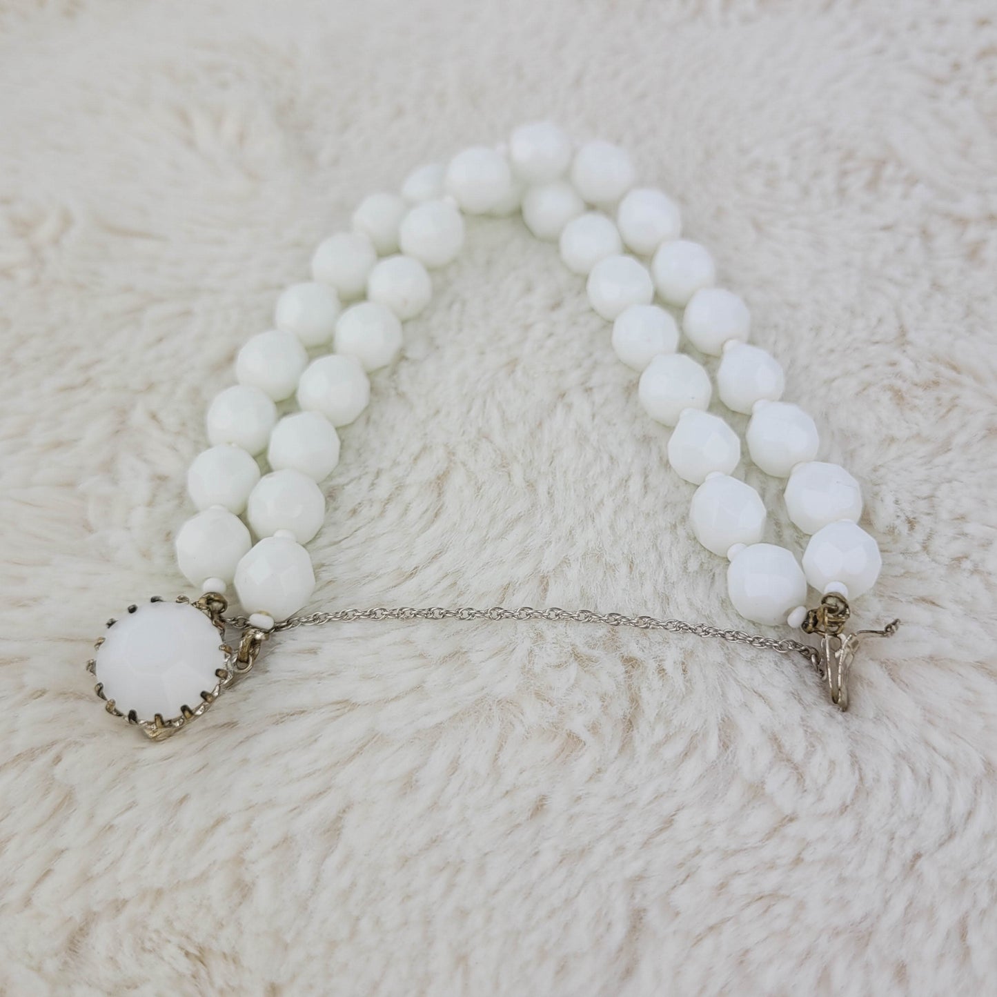 1940's White Milk Glass Beaded Bracelet