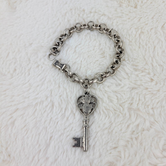 1950's Silver Tone "Key to My Heart" Bracelet by Coro