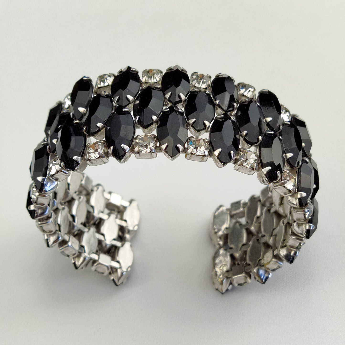 1950's Clear and Black Rhinestone Bangle Bracelet