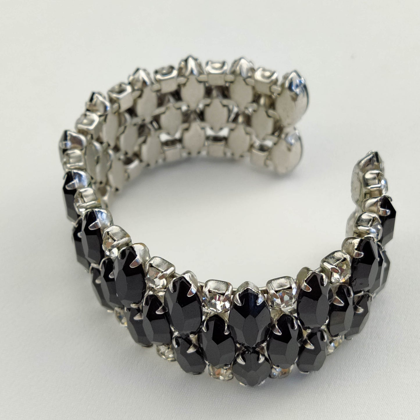 1950's Clear and Black Rhinestone Bangle Bracelet