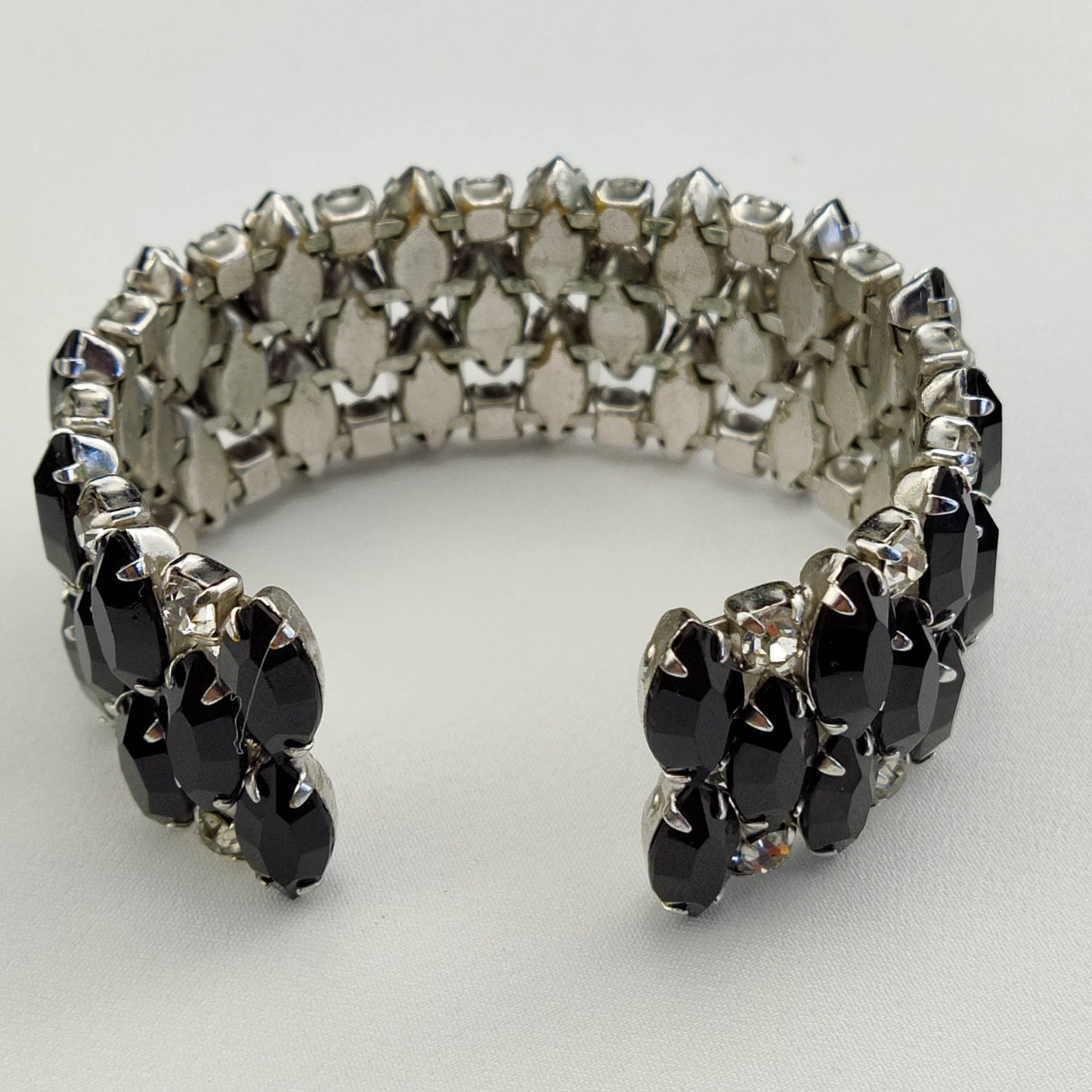 1950's Clear and Black Rhinestone Bangle Bracelet