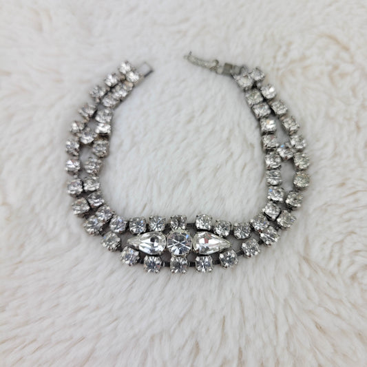 1950's Clear Rhinestone Bracelet with Center Piece