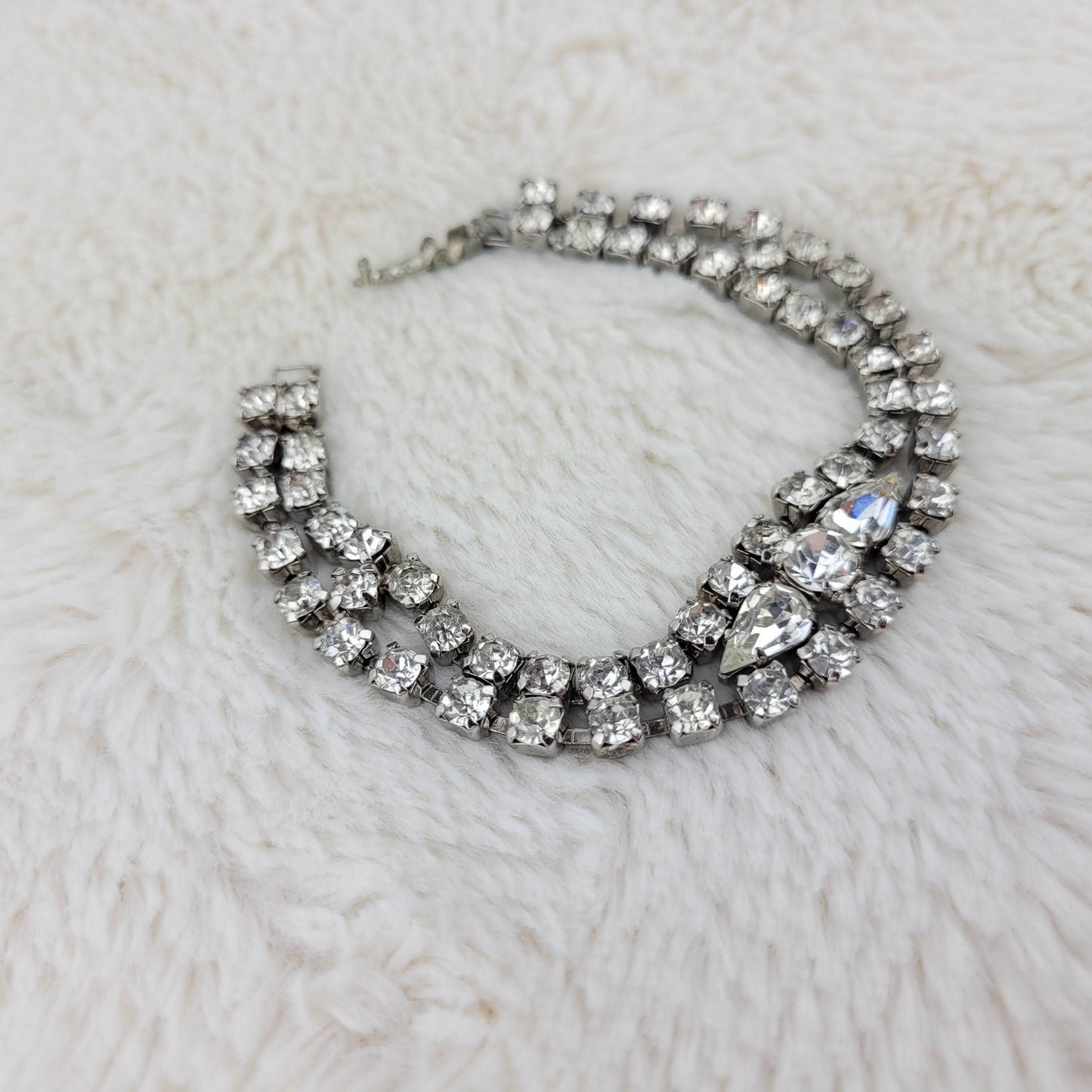 1950's Clear Rhinestone Bracelet with Center Piece