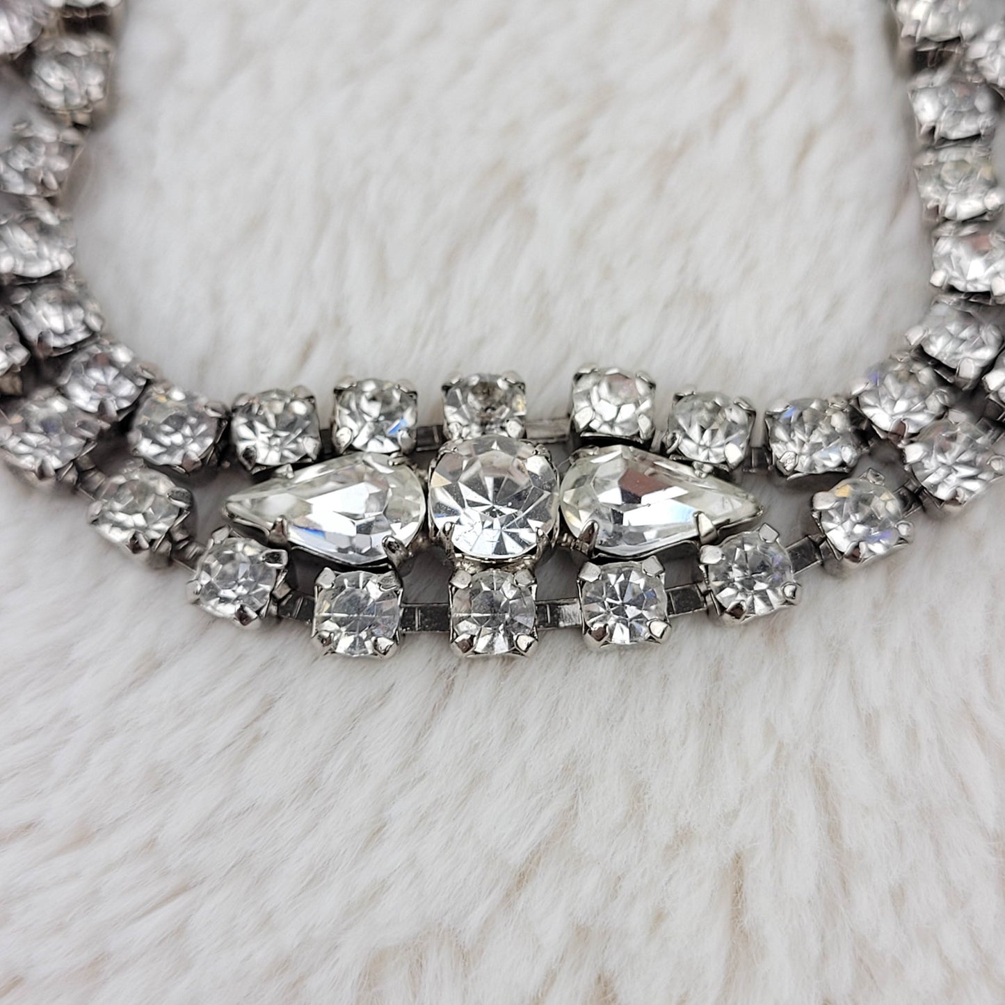 1950's Clear Rhinestone Bracelet with Center Piece