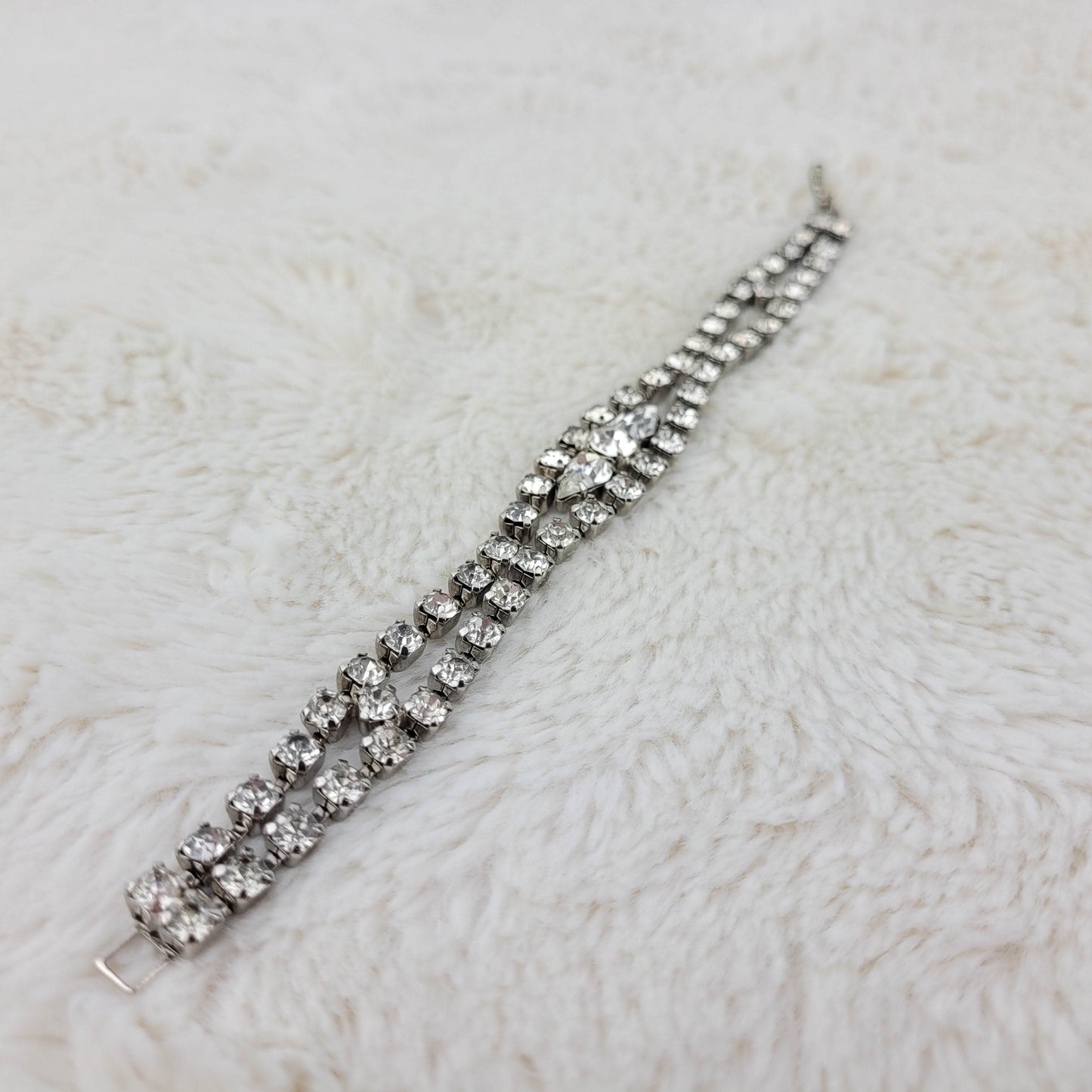 1950's Clear Rhinestone Bracelet with Center Piece