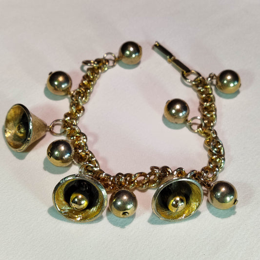 1950's Gold Metal Bell Charm Bracelet