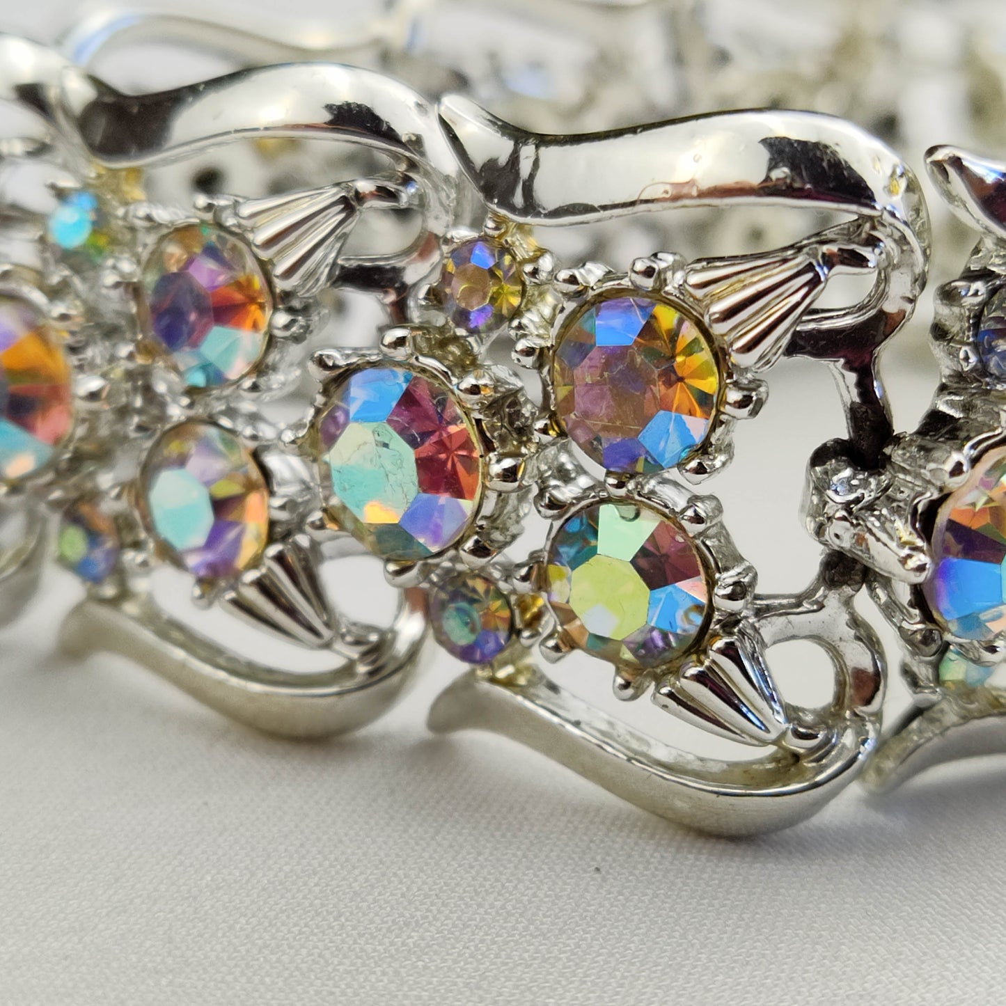 1950's Aurora Borealis and Silver Metal Bracelet by Coro