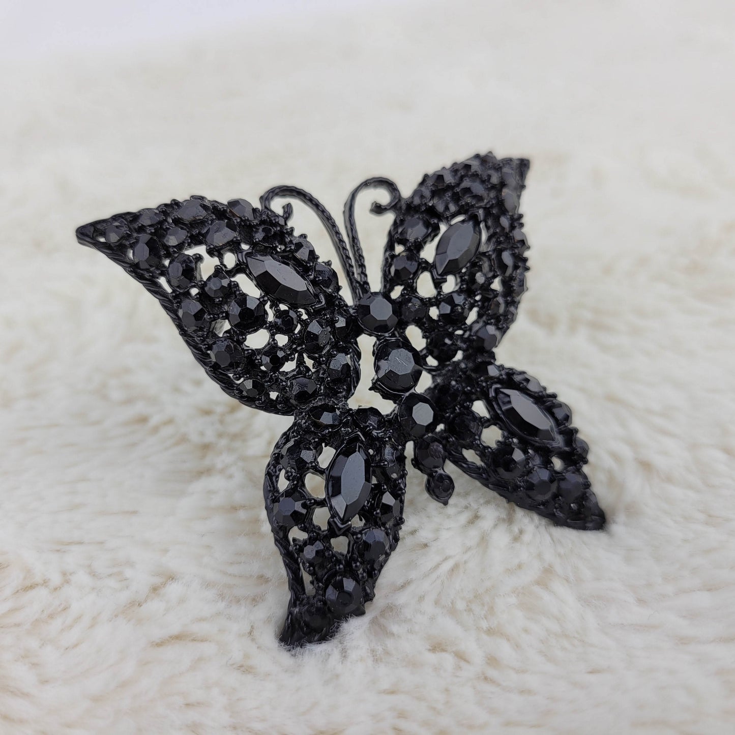 1950's Black Rhinestone Butterfly Brooch