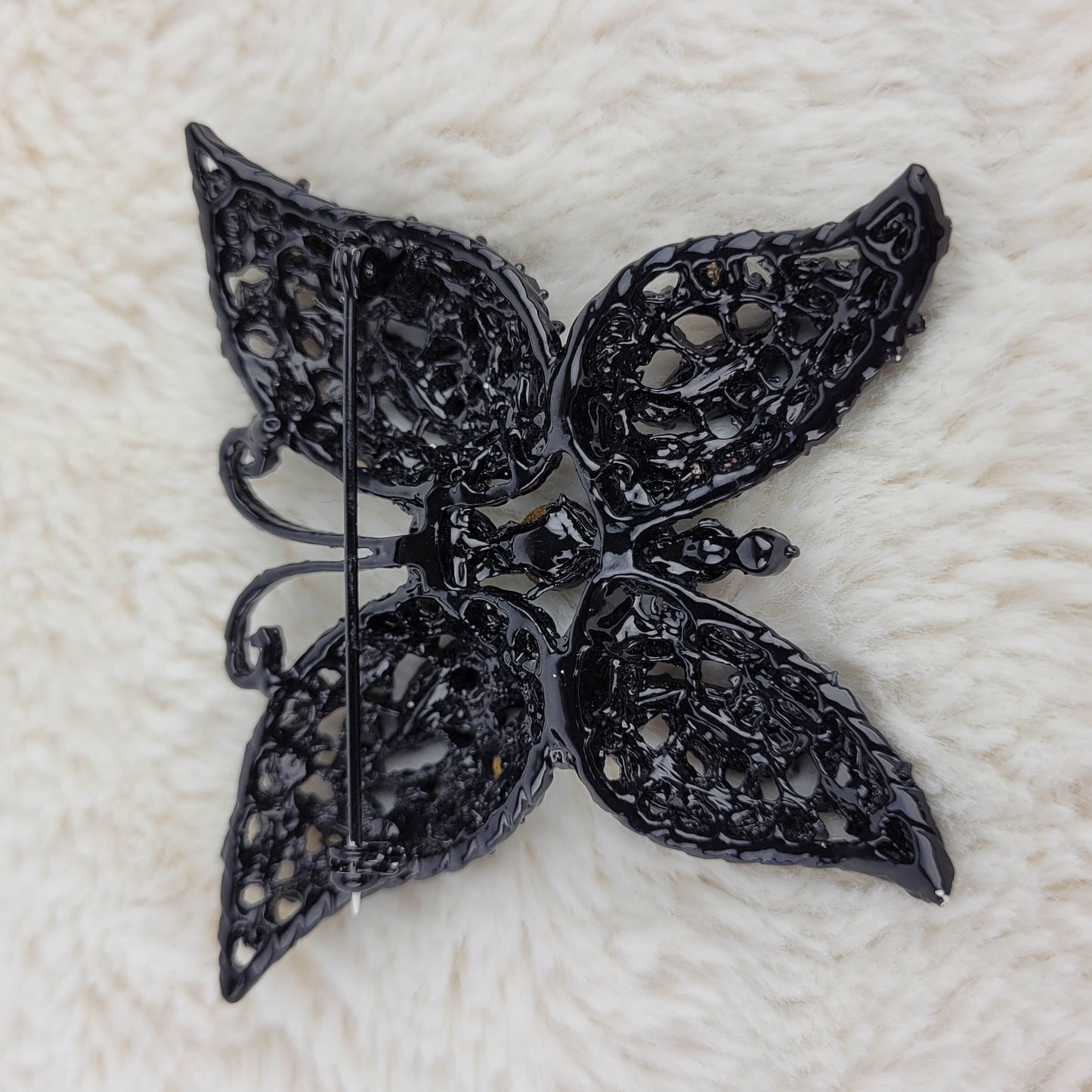 1950's Black Rhinestone Butterfly Brooch